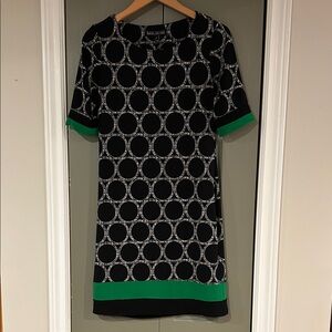 karin stevens Black Shift Dress with Green Trim